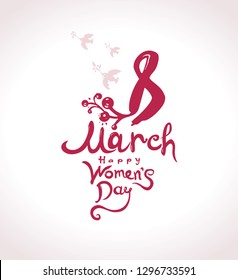 Happy Womens Day. 8 March. Flat vector handwritten template.