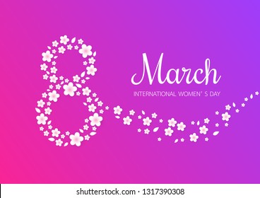 Happy Women's Day 8 March on colourful background template for International Women's Day. Vector illustration.