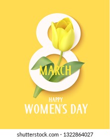 Happy Womens day. 8 march symbol with yellow tulip. Vector illustration