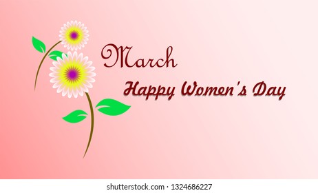 Happy women's day 8 march with flower and leaf as number 8 decoration in flat style design vector illustration, can use for banner, greeting card, poster, flyer, 