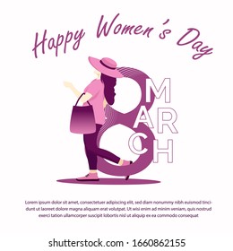 happy womens day 8 march illustration template for your promotion sales. website sales template. online shop. material. sales background. promotion banner. leaf. pink