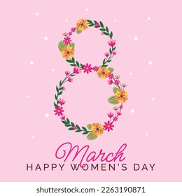 Happy Women's Day 8 March. Postcard and banner template with floral pattern