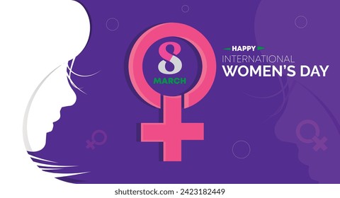 Happy Women's Day 8 March. Women's Day greeting banner design with flowers and a purple color