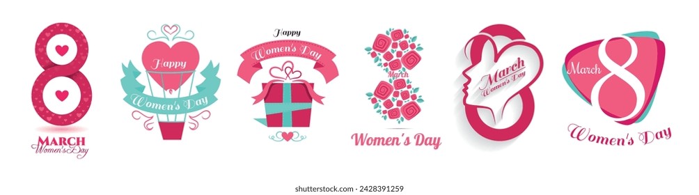 Happy women's day 8 march . graphic design for the international women's day celebration March 8. Icons for registration of booklets, posters, gift cards, discounts and sales. vector illustration