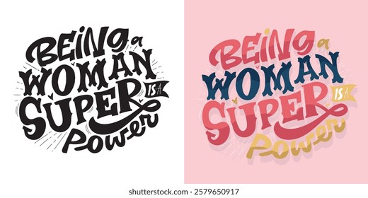 Feliz Dia das Mulheres. 8 de março. Citação de letras bonitas desenhadas à mão. Cartas para design de camiseta, impressão de caneca, impressão de saco, moda de roupas. 100% de imagem vetorial desenhada à mão.