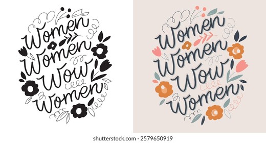 Happy Womens Day. 8 march. Cute hand drawn doodle lettering quote. Lettering for t-shirt design, mug print, bag print, clothes fashion. 100% hand drawn vector image.