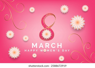 Happy womens day 8 march greeting with flower and floral decoration