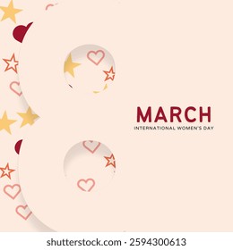 Happy Women's Day 8 March. Number 8 with pattern background. Vector illustration. International womens day design