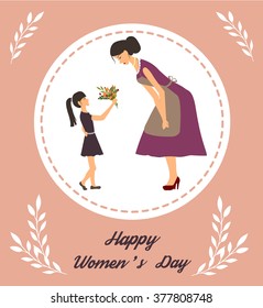 Happy women's day, 8 march. Mothers day, Flat.mother with daughter. Illustration vector