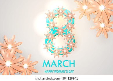 Happy Women's Day. 8 March. Floral Greeting card. Origami Trendy Design Template. Vector illustration