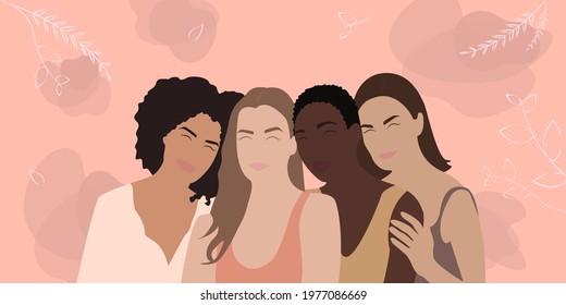 Happy women's day 8 march.International women day. Diverse female portraits of different nationalities and cultures isolated from the background. The concept of the women's empowerment movement.