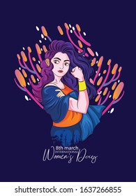 Happy Womens Day 8th March illustration of beautiful designing elements and women power