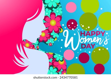 Happy Womens Day 8th March Floral Greeting Card. International Womens Day Greeting Card. Happy Womans Day vector illustration.