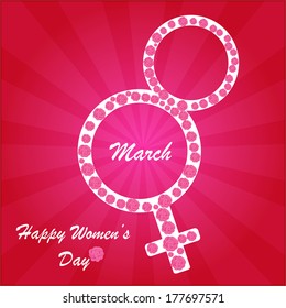 Happy Women's Day background on the pink phone with rays