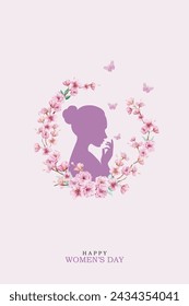 Happy Women's Day Background. Women and flowers. Vector Illustrations