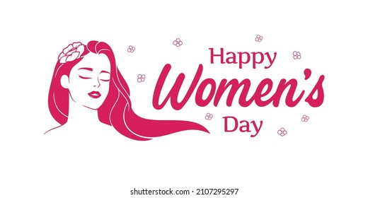 Happy women's day banner with beautiful long hair girl vector illustration