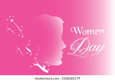 Happy Women's Day banner with beautiful woman . 8 March vector banner template with pretty girl and lettering.