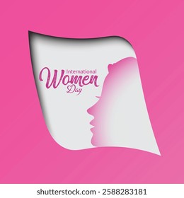 Happy Women's Day banner with beautiful woman . 8 March vector banner template with pretty girl and lettering.