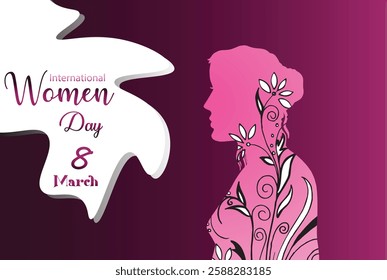 Happy Women's Day banner with beautiful woman . 8 March vector banner template with pretty girl and lettering.