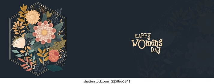Happy Women's Day Banner Design Decorated With Beautiful Floral.