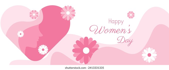 happy women's day banner design with pink color