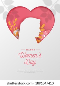 happy women's day banners illustration love hijab, paper cut art style. Premium Vector