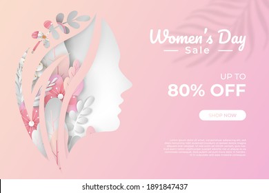 happy women's day banners illustration love, paper cut art style. Premium Vector