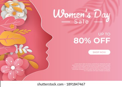 happy women's day banners illustration love, paper cut art style. Premium Vector