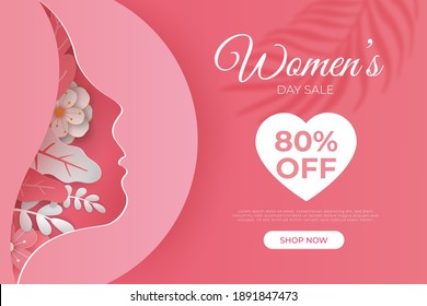 happy women's day banners illustration love, paper cut art style. Premium Vector