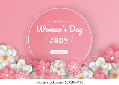 happy women's day banners illustration love, paper cut art style. Premium Vector