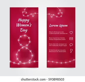 Happy Women's Day banners for sale and greeting cards with flowers and leaves. Element for flyers, discounts, posters, vouchers, header and other printed and web materials. Vector template design.