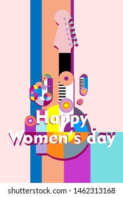 Happy women's day, beautiful greeting card background or banner with colorful music theme. design vector illustration