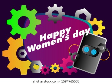 happy women's day, beautiful greeting card background or template banner with robot theme. design vector illustration