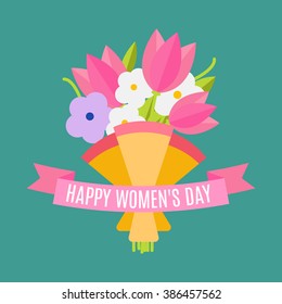  Happy women's day. Beautiful wedding  bouquet isolated on background in a flat style. Wedding flat flowers congratulation card isolated. Vector illustration. EPS 10