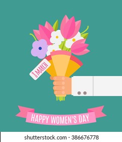  Happy women's day. Beautiful wedding  bouquet isolated on background in a flat style. Wedding flat flowers congratulation card isolated. Vector illustration. EPS 10