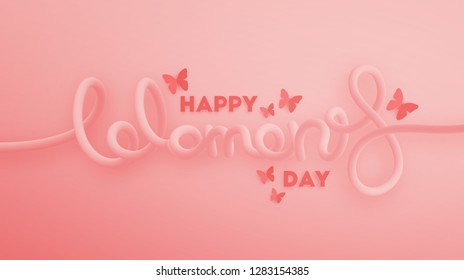 Happy Women's Day blended interlaced creative hand lettering. March 8. Trendy vector liquid 3d calligraphy with butterflies for your poster, banner, postcard, invitation or greeting card design