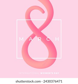 Happy Women's Day blended interlaced fluid background. Liquid 3d 8 number for your poster, banner, greeting card, invitation or postcard design. 