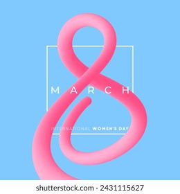 Happy Women's Day blended interlaced fluid background. Liquid 3d 8 number for your poster, banner, greeting card, invitation or postcard design. 