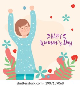 Happy womens day brown hair girl cartoon design of Woman empowerment theme Vector illustration