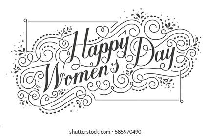 Happy Womens Day Calligraphic Text Design Element. Greeting card for 8 March. EPS10 vector illustration