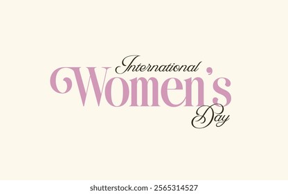 Happy Womens Day Calligraphic Typography Text on white background. Woman Day Logo, Emblem, Greeting Card, Cover, Banner. Vector Template