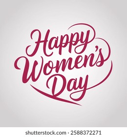 Happy Womens Day Calligraphic Typography Text connect with heart shape on white background.Vector illustration  Woman Day Logo, Emblem, Greeting Card, Cover, Banner etc.