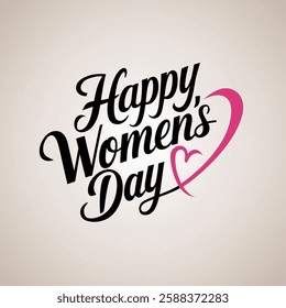 Happy Womens Day Calligraphic Typography Text connect with heart shape on white background.Vector illustration  Woman Day Logo, Emblem, Greeting Card, Cover, Banner etc.