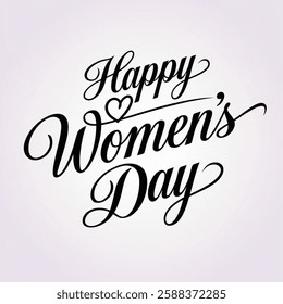 Happy Womens Day Calligraphic Typography Text connect with heart shape on white background.Vector illustration  Woman Day Logo, Emblem, Greeting Card, Cover, Banner etc.