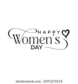 Happy Women's Day Calligraphic Typography Text connect with heart shape on white background. Woman Day Logo, Emblem, Greeting Card, Cover, Banner. Vector Template