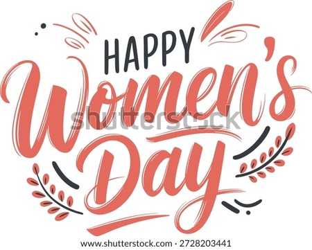 Happy Women's Day calligraphy set with floral wreaths and hearts