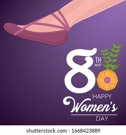 Happy womens day card with ballet dancer leg - Vector