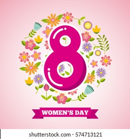 happy womens day card with beautiful flowers. colorful design. vector illustration
