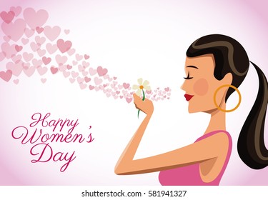 happy womens day card cute girl flower heart flying