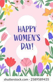 Happy Women's Day Card with Floral Frame